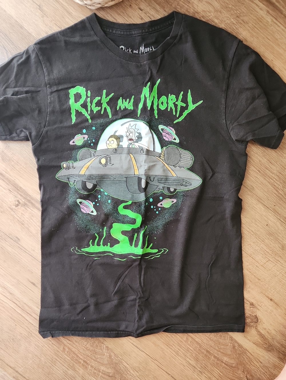 Ripple Junction Rick and Morty Black Tee with Neon Green Print Size S